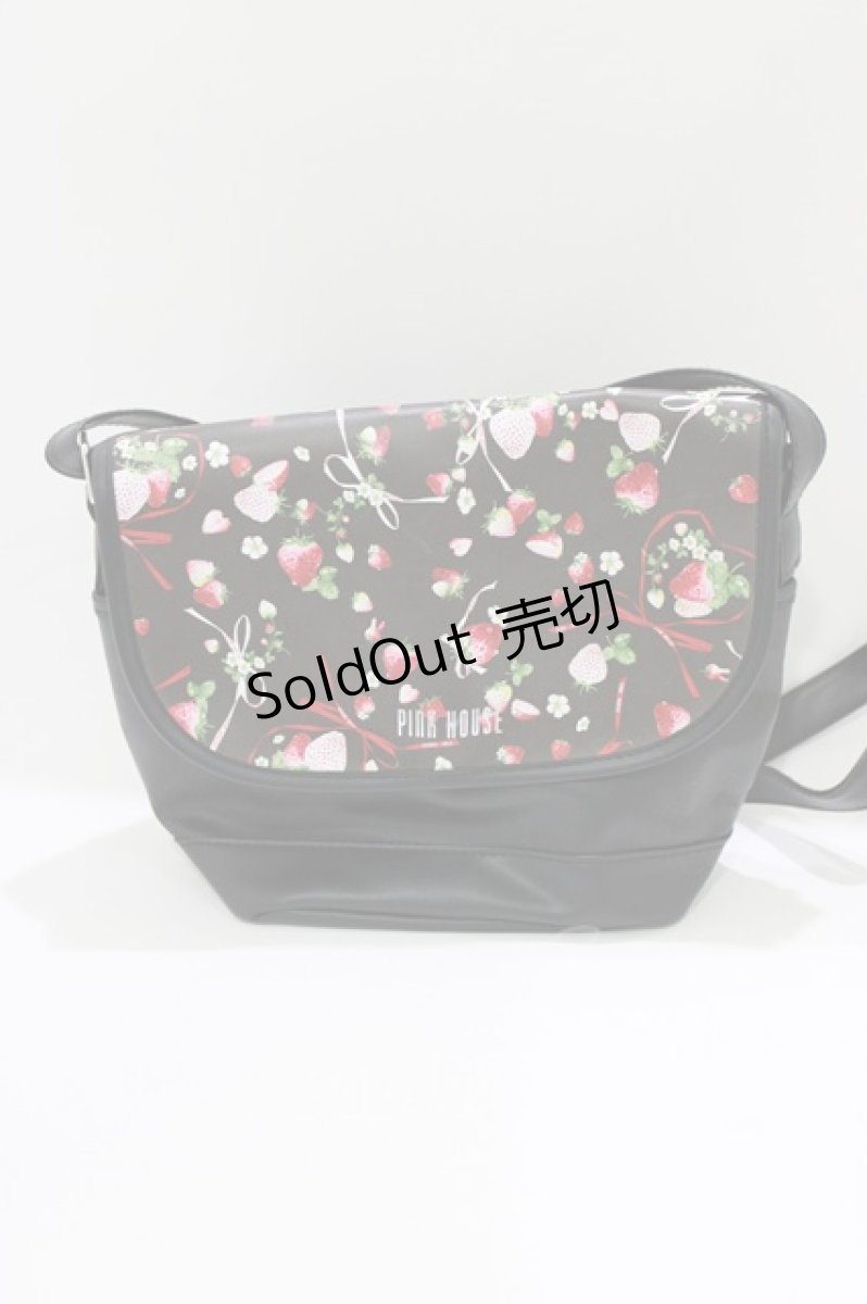画像2: PINK HOUSE / メリーストロベリー柄ショルダーバッグ 縦20×横28×マチ11.5cm ブラック H-26-05-26-061-LO-BG-NS-ZH (2)
