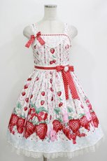 画像1: Angelic Pretty / Little Bunny Strawberryジャンパースカート Free 白 H-26-05-26-013-AP-OP-NS-ZH (1)