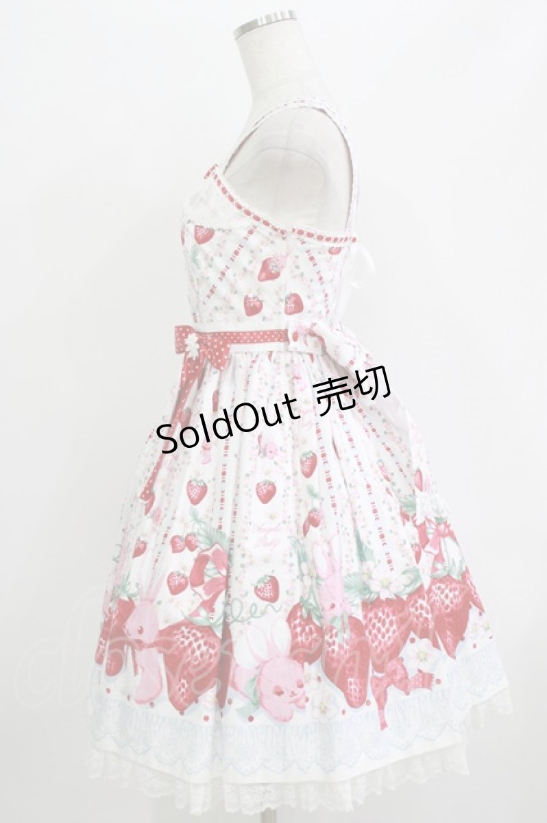 画像2: Angelic Pretty / Little Bunny Strawberryジャンパースカート Free 白 H-26-05-26-013-AP-OP-NS-ZH (2)