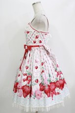 画像2: Angelic Pretty / Little Bunny Strawberryジャンパースカート Free 白 H-26-05-26-013-AP-OP-NS-ZH (2)