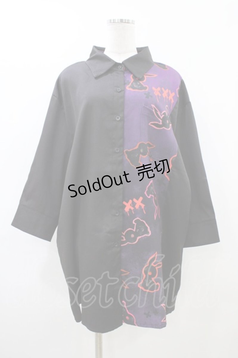 画像1: NieR Clothing / プリント切替シャツ  黒 H-26-05-27-035-PU-BL-AK-ZH (1)