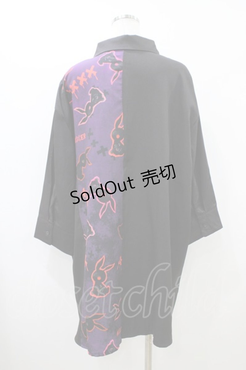 画像2: NieR Clothing / プリント切替シャツ  黒 H-26-05-27-035-PU-BL-AK-ZH (2)