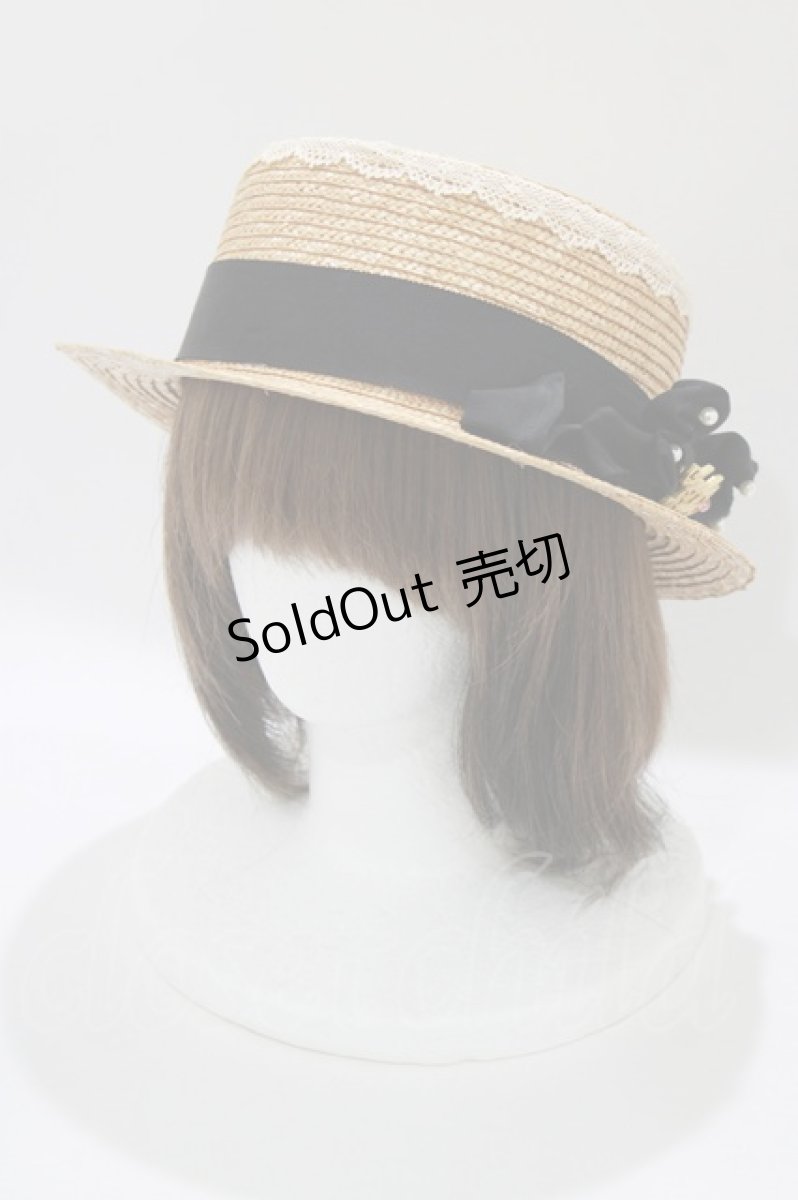 画像1: Angelic Pretty / ロゴプレートストローHat  ブラック H-26-05-27-1065-AP-AC-NS-ZH (1)