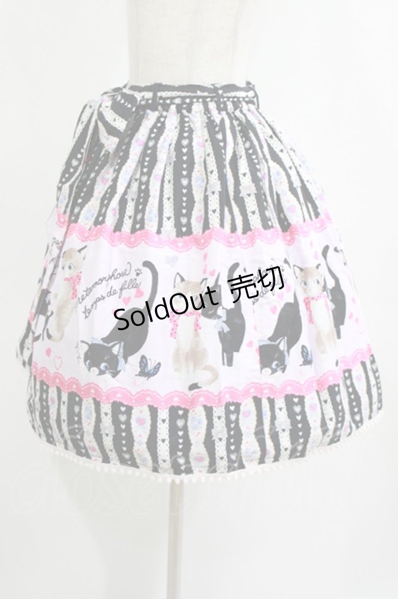 画像2: metamorphose / ねこ柄スカート（ミニ） Free ブラック H-26-05-27-1006-ME-SK-NS-ZH (2)