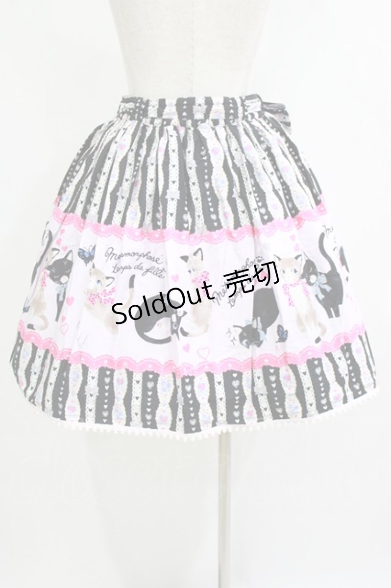 画像3: metamorphose / ねこ柄スカート（ミニ） Free ブラック H-26-05-27-1006-ME-SK-NS-ZH (3)