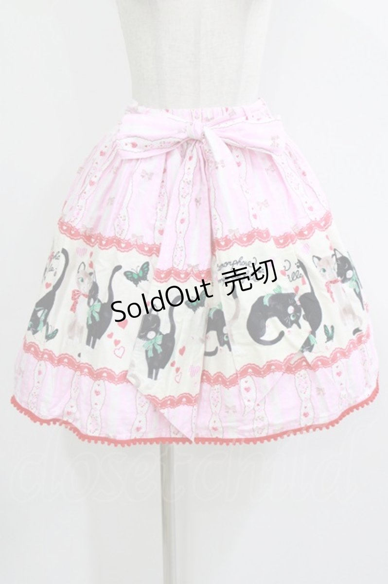 画像1: metamorphose / ねこ柄スカート（ミニ） Free ピンク H-26-05-27-1007-ME-SK-NS-ZH (1)