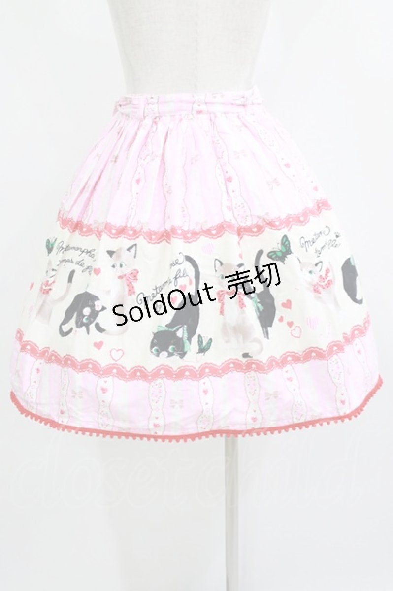 画像3: metamorphose / ねこ柄スカート（ミニ） Free ピンク H-26-05-27-1007-ME-SK-NS-ZH (3)