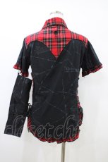 画像2: MAD / チェックフリル半袖ブラウス M 赤×黒 H-26-05-27-054-PU-BL-AK-ZH (2)