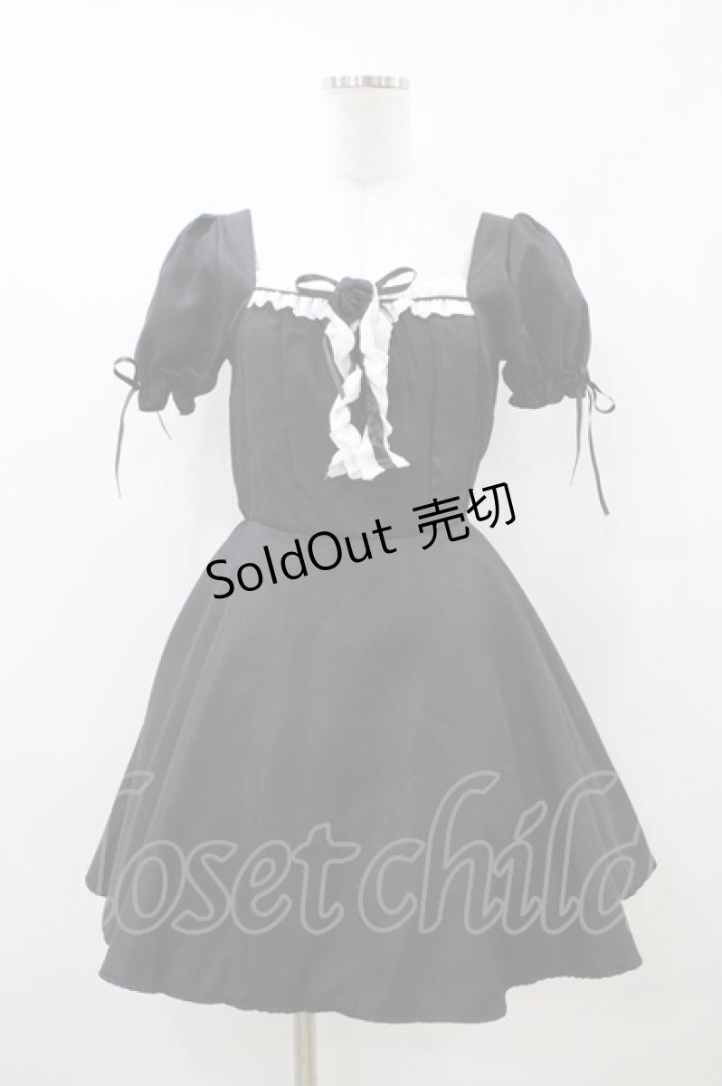 画像1: MARBLE / パニエ付きバラ飾りパフフリルワンピース  ブラック×ホワイト H-26-05-27-022-GO-OP-KB-ZH (1)