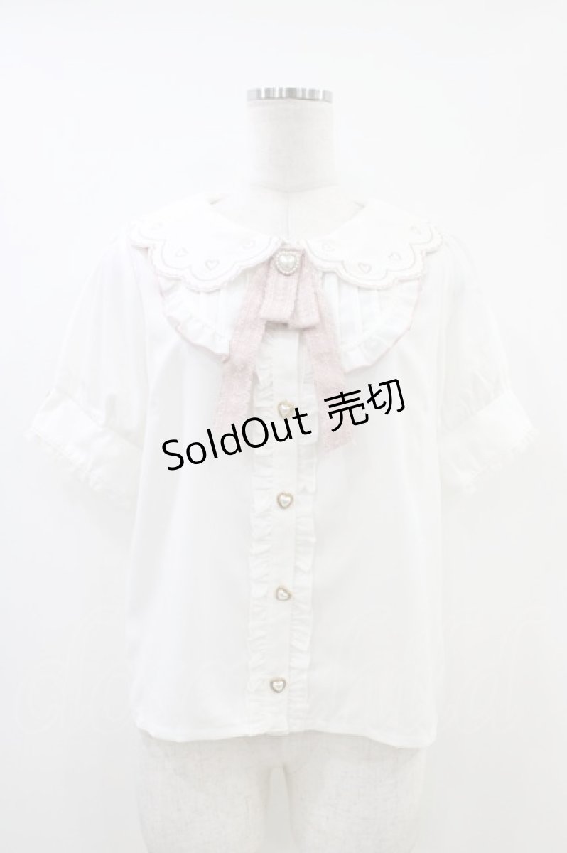 画像1: LIZ LISA / 衿刺繍リボン付ブラウス 0 白/ピンク H-26-05-28-052-LO-BL-NS-ZH (1)