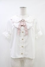 画像1: LIZ LISA / 衿刺繍リボン付ブラウス 0 白/ピンク H-26-05-28-052-LO-BL-NS-ZH (1)