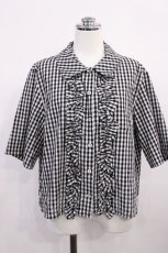 画像1: Jane Marple Dans Le Salon / Ripple gingham front frill shirt M ブラック H-26-05-28-1022-JM-BL-AK-ZH (1)