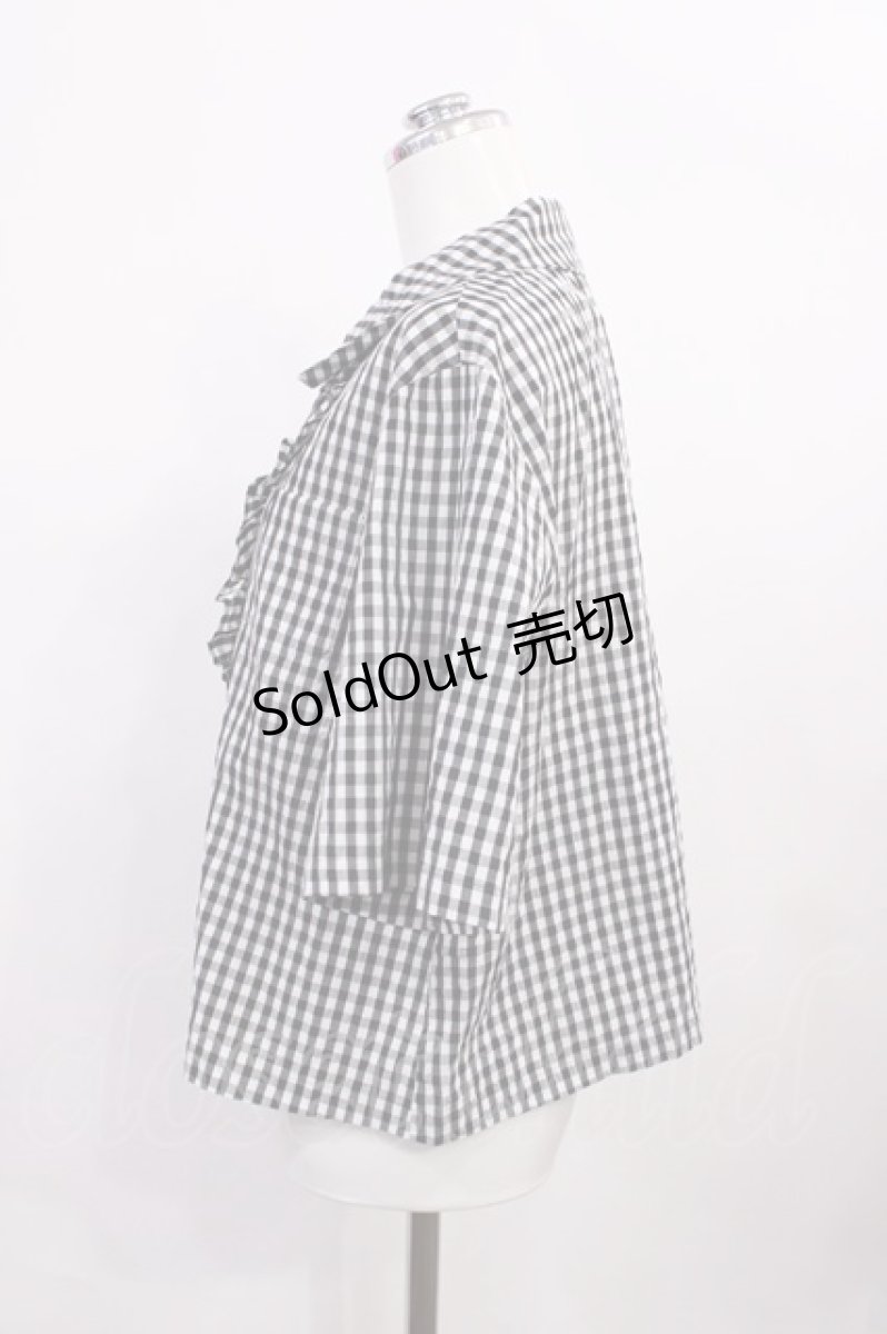画像2: Jane Marple Dans Le Salon / Ripple gingham front frill shirt M ブラック H-26-05-28-1022-JM-BL-AK-ZH (2)