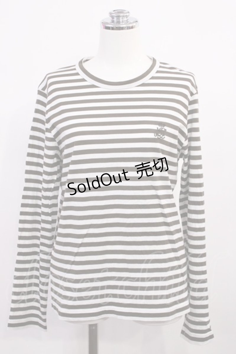 画像1: Jane Marple Dans Le Salon / GIZA cotton border long sleeve T-shirt M オフ×ブラウン H-26-05-28-1023-JM-TO-AK-ZH (1)