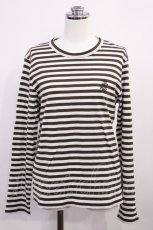 画像1: Jane Marple Dans Le Salon / GIZA cotton border long sleeve T-shirt M オフ×ブラウン H-26-05-28-1023-JM-TO-AK-ZH (1)