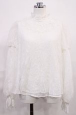 画像1: axes femme kawaii / レーシー2段パフ袖ブラウス M オフ H-26-06-01-1032-AX-BL-NS-ZH (1)