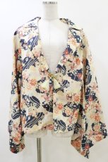 画像1: Favorite / 和洋折衷の開襟シャツ風×和袖の花柄羽織 Free ネイビー H-26-06-01-009-LO-BL-NS-ZH (1)