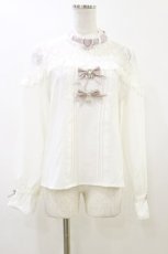 画像1: DearMyLove / ハートビジューリボンオフショル風レースブラウス M オフ/ピンク H-26-06-01-014-GO-BL-NS-ZH (1)