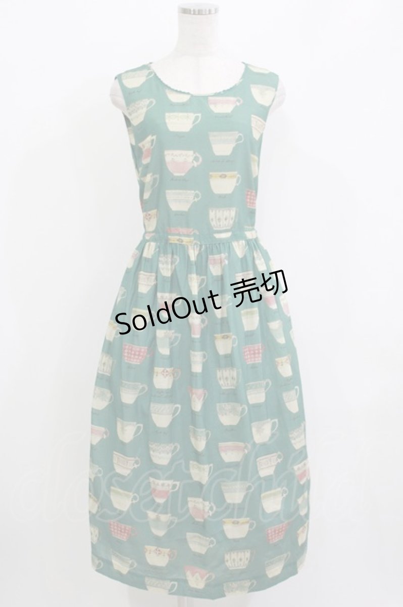 画像1: Jane Marple Dans Le Salon / British potteriesノースリーブドレス  ピーコックブルー H-26-06-02-001-JM-OP-KB-ZH (1)