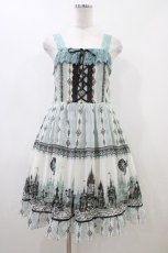 画像1: axes femme / シルエットジャンパースカート M オフ/グリーン H-26-06-02-1026-AX-OP-NS-ZH (1)