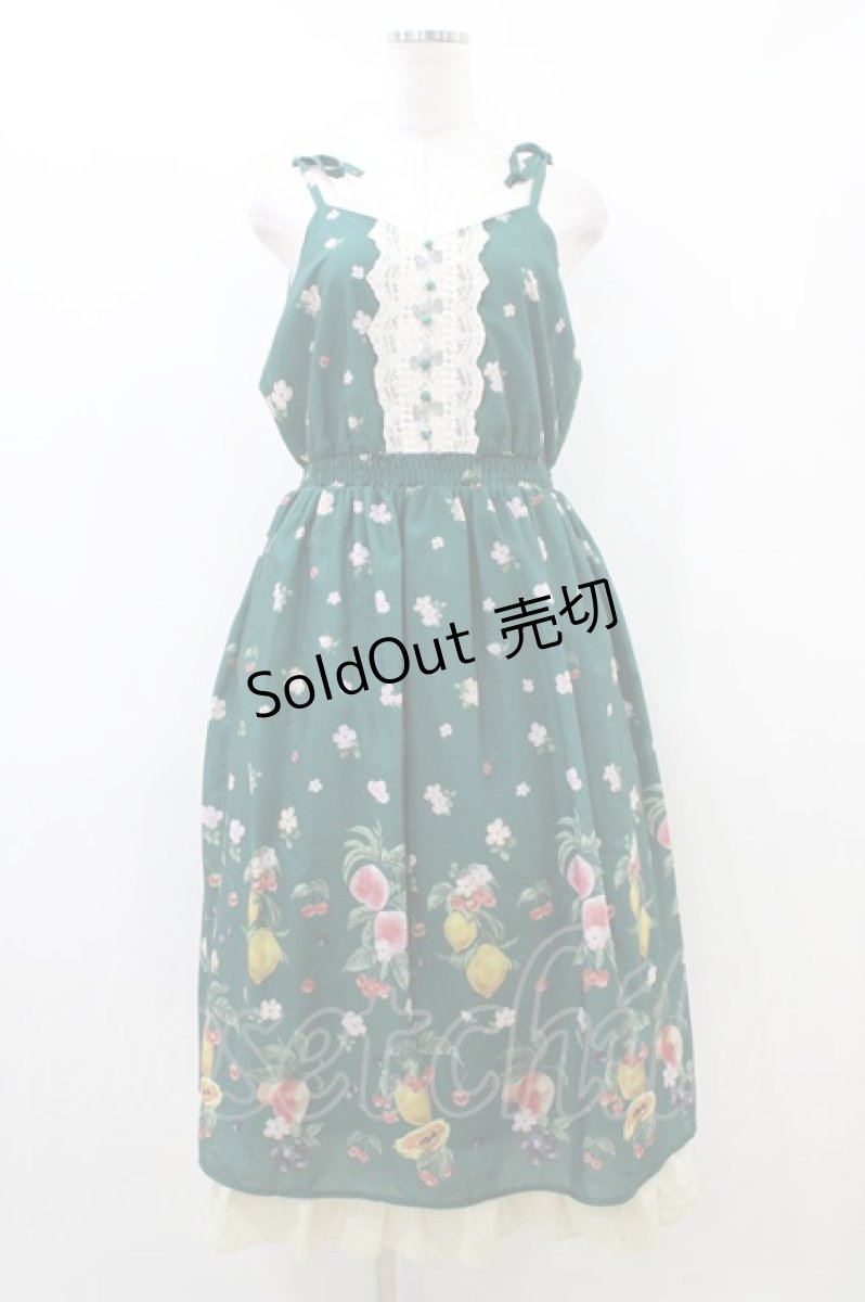 画像1: axes femme / ミックスフルーツ柄ワンピース M グリーン H-26-06-02-1029-AX-OP-NS-ZH (1)