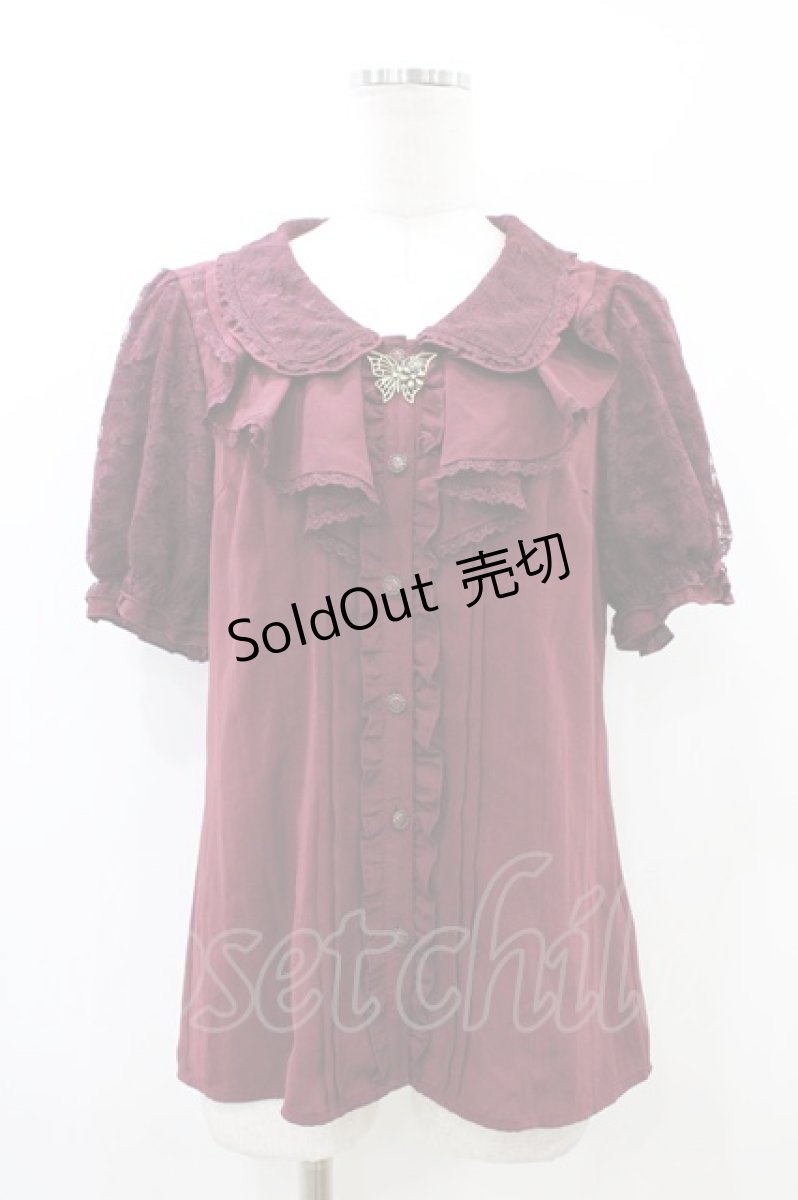 画像1: axes femme / フェミニンラッフルブラウス L ワイン H-26-06-02-1056-AX-BL-NS-ZH (1)