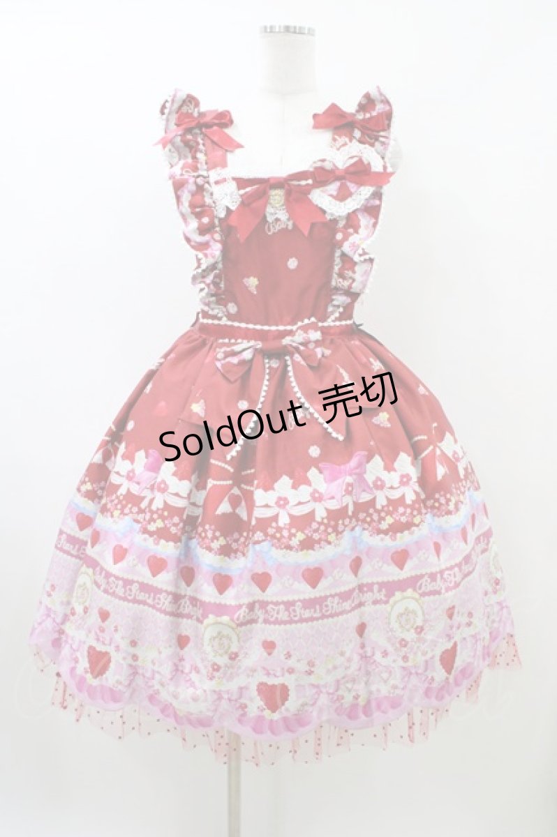 画像1: BABY,THE STARS SHINE BRIGHT / Strawberry Sweet Heart Cake柄Heartyジャンパースカート&カチューシャセット Free エンジ H-26-06-02-1010-BA-OP-NS-ZH (1)