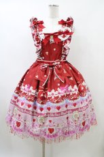 画像1: BABY,THE STARS SHINE BRIGHT / Strawberry Sweet Heart Cake柄Heartyジャンパースカート&カチューシャセット Free エンジ H-26-06-02-1010-BA-OP-NS-ZH (1)
