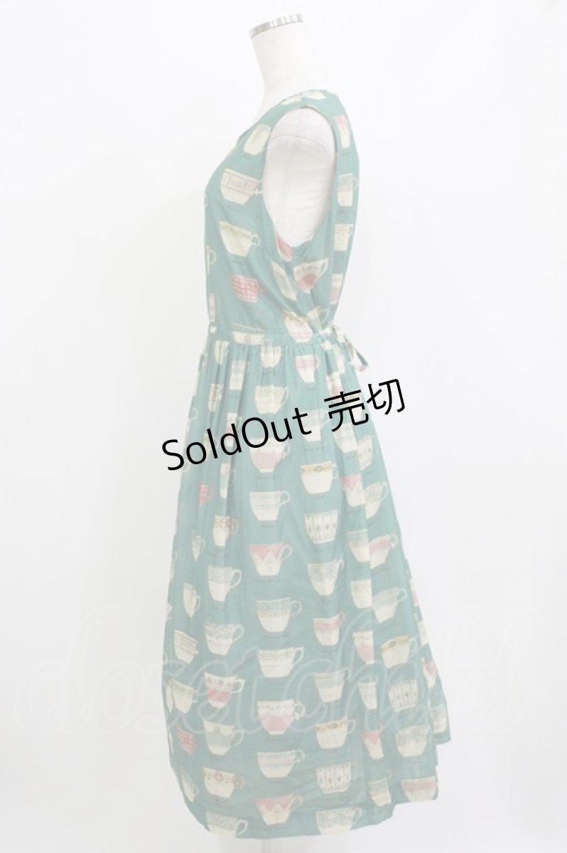 画像2: Jane Marple Dans Le Salon / British potteriesノースリーブドレス  ピーコックブルー H-26-06-02-001-JM-OP-KB-ZH (2)