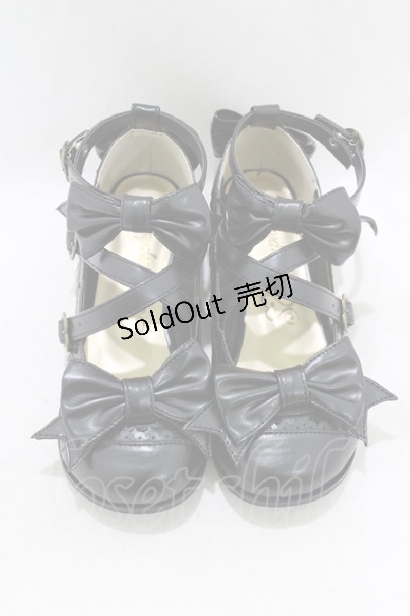 画像1: metamorphose / トリプルリボンクロスストラップシューズ S/22.5cm程度 ブラック H-26-06-03-078-ME-SH-NS-ZH (1)