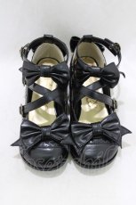 画像1: metamorphose / トリプルリボンクロスストラップシューズ S/22.5cm程度 ブラック H-26-06-03-078-ME-SH-NS-ZH (1)