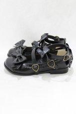 画像2: metamorphose / トリプルリボンクロスストラップシューズ S/22.5cm程度 ブラック H-26-06-03-078-ME-SH-NS-ZH (2)