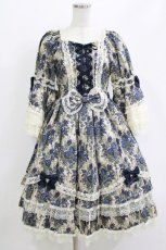 画像1: metamorphose / ゴブランブーケ レースフリル姫袖ドレス 1 ブルー H-26-06-03-009-ME-OP-NS-ZH (1)