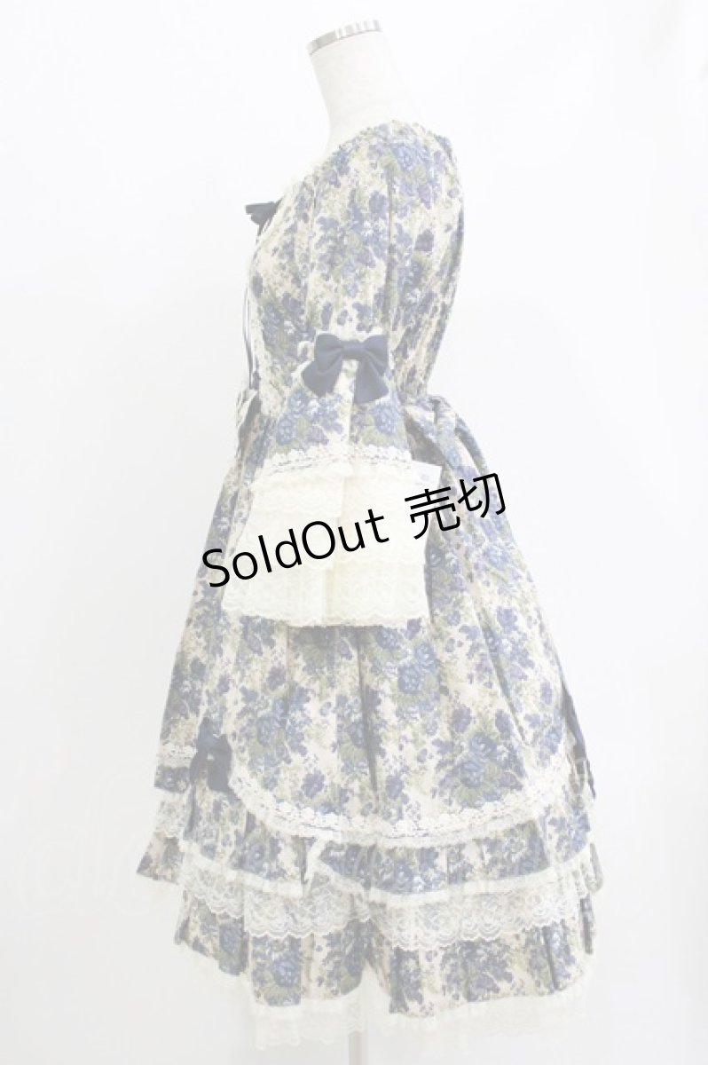 画像2: metamorphose / ゴブランブーケ レースフリル姫袖ドレス 1 ブルー H-26-06-03-009-ME-OP-NS-ZH (2)