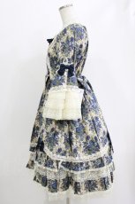 画像2: metamorphose / ゴブランブーケ レースフリル姫袖ドレス 1 ブルー H-26-06-03-009-ME-OP-NS-ZH (2)