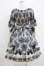画像3: metamorphose / ゴブランブーケ レースフリル姫袖ドレス 1 ブルー H-26-06-03-009-ME-OP-NS-ZH (3)