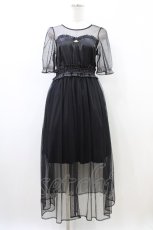 画像1: Ank Rouge / ドットチュール×サテンワンピース M ブラック H-26-06-04-1034-CA-OP-NS-ZH (1)