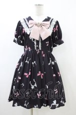 画像1: Ank Rouge / Romantic Ribbon セーラーカラーワンピース M ブラック/ピンク H-26-06-04-1037-CA-OP-NS-ZH (1)