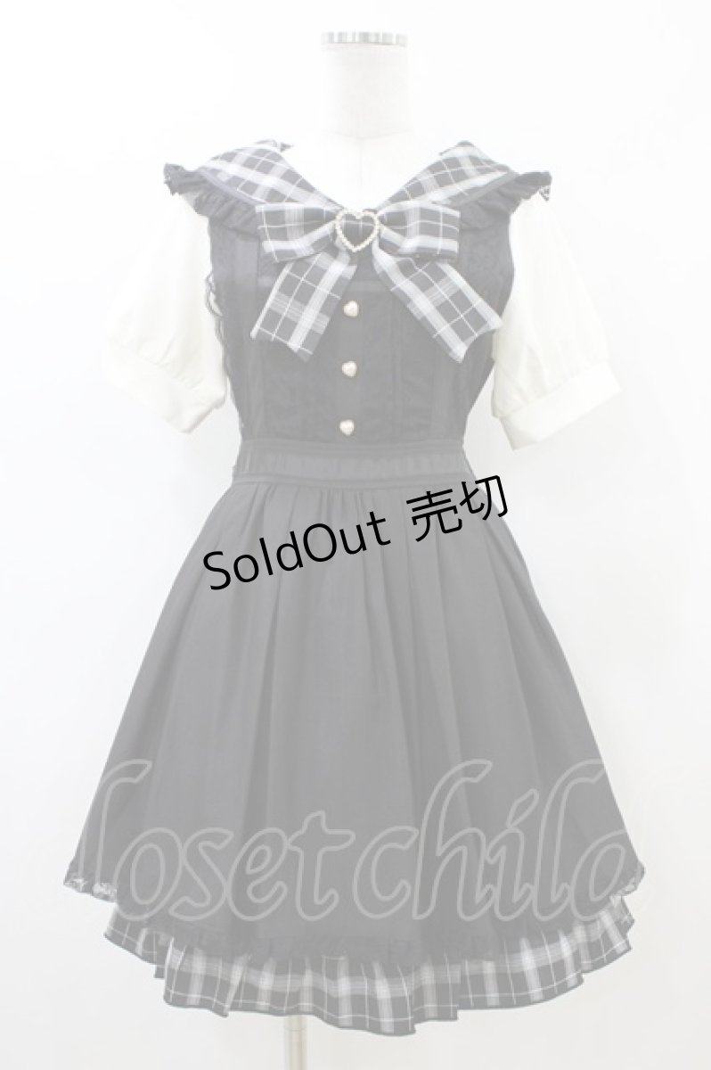 画像1: LIZ LISA / レースエプロン風カシュクールワンピース 0 ブラック/チェック H-26-06-04-1038-LO-OP-NS-ZH (1)
