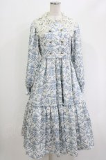画像1: m petit by misako / トワルドジュイレース襟ワンピース S オフ/ブルー H-26-06-04-019-LO-OP-NS-ZH (1)