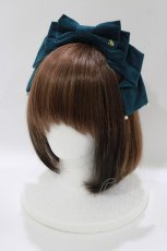 画像1: Innocent World / 別珍パールリボンカチューシャ  Blue green H-26-06-05-1062-IW-AC-NS-ZH (1)