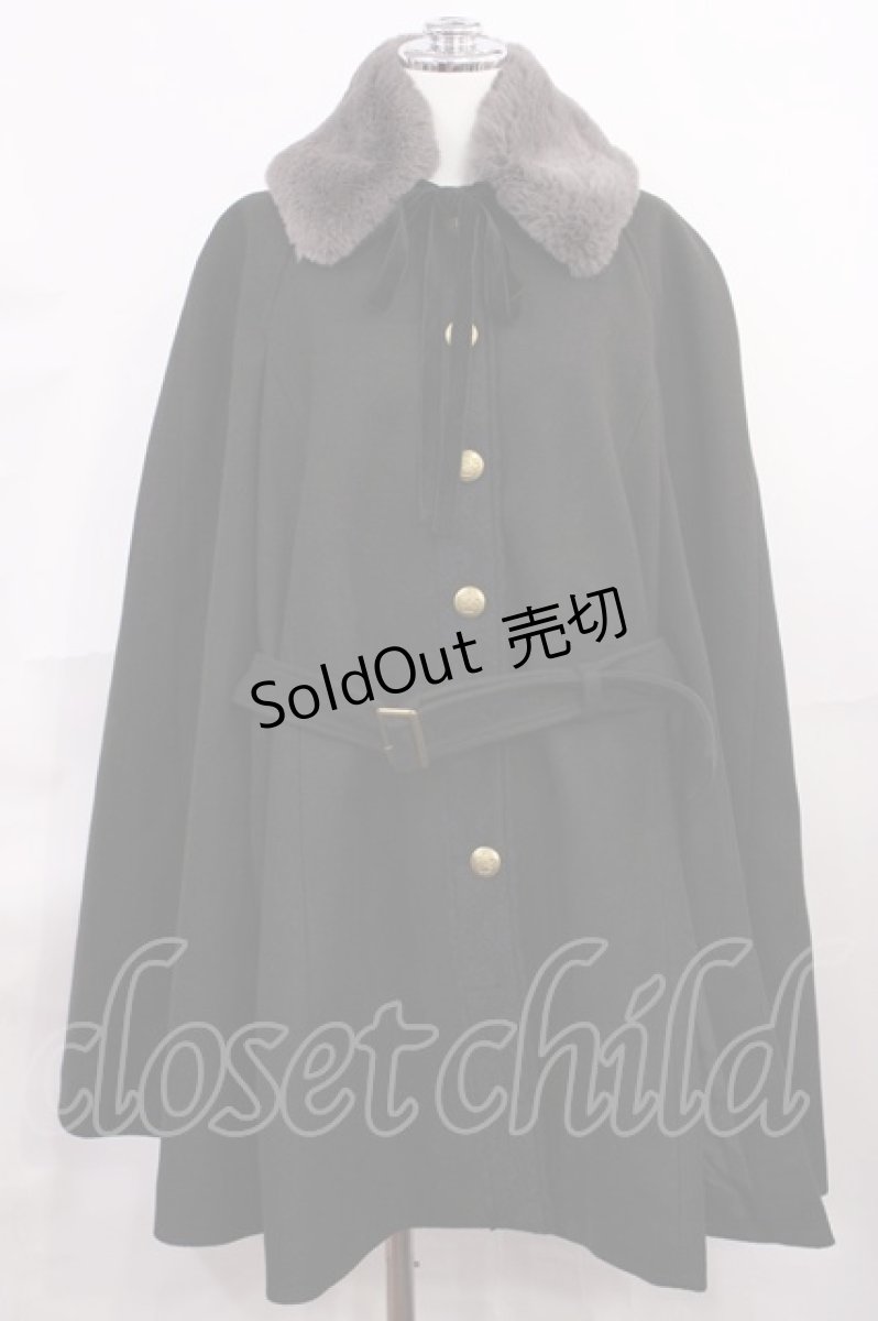 画像1: axes femme / 襟刺繍入りケープコート M ブラック H-26-06-05-027-AX-CO-NS-ZH (1)