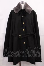 画像1: axes femme / 襟刺繍入りケープコート M ブラック H-26-06-05-027-AX-CO-NS-ZH (1)