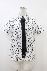 画像1: PEACE NOW / タイ付プリントブラウス  白×黒 H-26-06-08-1038-PU-BL-KB-ZH (1)