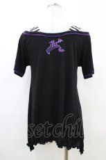 画像2: ALGONQUINS / ボーダーショルダーカットソー  黒 H-26-06-08-1052-AL-TO-KB-ZH (2)