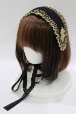 画像1: ALICE and the PIRATES / Julietteボンネットヘッドドレス  ブラック/ゴールド H-26-06-09-1072-PA-AC-NS-ZH (1)