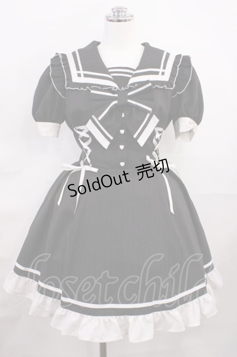 画像1: Secret Honey / サイドレースアップセーラーワンピース M ブラック H-26-06-11-1020-CA-OP-NS-ZH (1)