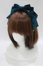 画像1: Innocent World / 別珍パールリボンカチューシャ  ブルーグリーン H-26-06-11-075-IW-AC-NS-ZH (1)