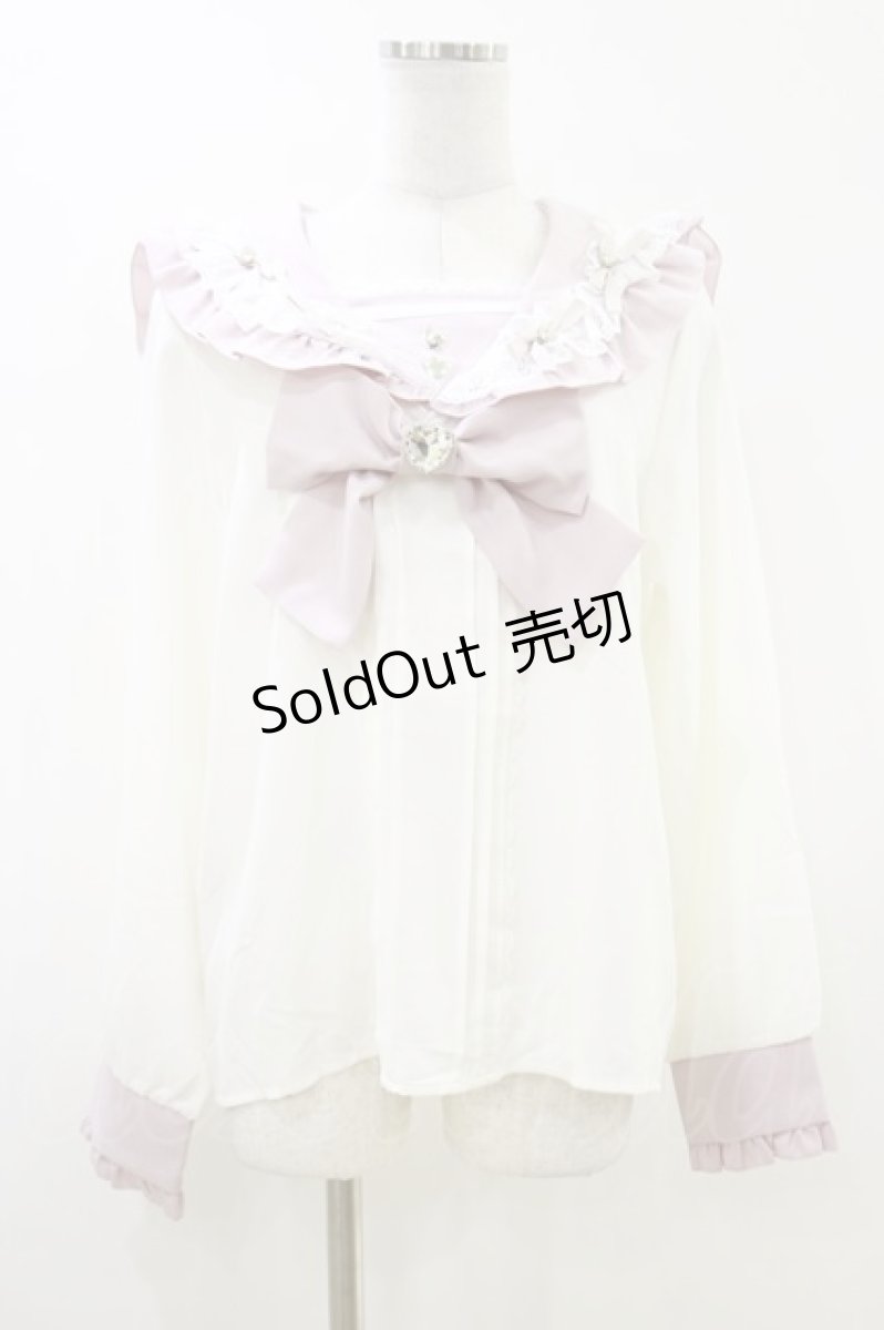 画像1: DearMyLove / ハートリボンたっぷりフリルセーラーブラウス 3L 白/ピンク H-26-06-12-1032-GO-BL-NS-ZH (1)