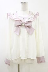 画像1: DearMyLove / ハートリボンたっぷりフリルセーラーブラウス 3L 白/ピンク H-26-06-12-1032-GO-BL-NS-ZH (1)